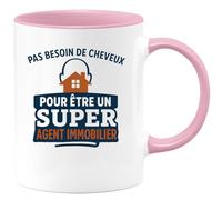 quotedazur - Mug Personnalisé Humour Pas Besoin De Cheveux Pour Être Un Super Agent Immobilier Idée Cadeau Noël Originale Tasse Humoristique - Rose/Céramique