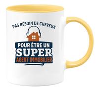 quotedazur - Mug Personnalisé Humour Pas Besoin De Cheveux Pour Être Un Super Agent Immobilier Idée Cadeau Noël Originale Tasse Humoristique - Jaune/Céramique