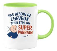 quotedazur - Mug Personnalisé Humour Pas Besoin De Cheveux Pour Être Un Super Parrain Cadeau Original Idéal Tasse Unique Et Spécial - Vert/Céramique