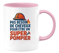 quotedazur - Mug Personnalisé Humour Pas Besoin De Cheveux Pour Être Un Super Pompier, Fierté Et Courage Cadeau Noël Homme Original Tasse Quotidien - Rose/Céramique