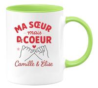 quotedazur - Mug Personnalisé Humour Pas Sœur De Sang Mais Ma Cœur, Cadeau Original Pour Camille Élise Idée Tasse Unique Et Émouvante - Vert/Céramique