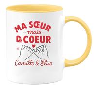 quotedazur - Mug Personnalisé Humour Pas Sœur De Sang Mais Ma Cœur, Cadeau Original Pour Noël Camille Élise Idée Tasse Unique Et Émouvante - Jaune/Céramique