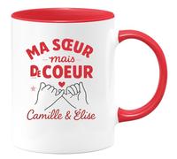 quotedazur - Mug Personnalisé Humour Pas Sœur De Sang Mais Ma Cœur, Cadeau Original Pour Noël Camille Élise Idée Tasse Unique Et Émouvante - Rouge/Céramique