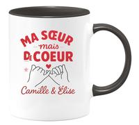quotedazur - Mug Personnalisé Humour Pas Sœur De Sang Mais Ma Cœur, Cadeau Original Pour Noël Camille Élise Idée Tasse Unique Et Émouvante - Noir/Céramique