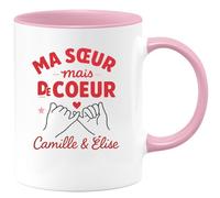 quotedazur - Mug Personnalisé Humour Pas Sœur De Sang Mais Ma Cœur, Cadeau Original Pour Noël Camille Élise Idée Tasse Unique Et Émouvante - Rose/Céramique