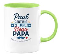 quotedazur - Mug Personnalisé Humour Paul, Certifié Meilleur Beau-Papa Avec Une Belle-Fille Exceptionnelle Cadeau Original Parfait Tasse Pour Noël Papa Et - Vert/Céramique