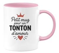 quotedazur - Mug Personnalisé Humour Petit Pour Tonton D'Amour, Un Cadeau Parfait À Offrir Avec Une Tasse Unique Idéal Noël Originale Plein Et D'Humour - Rose/Céramique