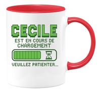 quotedazur - Mug Personnalisé Humour Prénom Femme Cécile En Cours De Chargement, Veuillez Patienter, Cadeau Tasse Humoristique Idée Originale Pour Femme Unique - Rouge/Céramique
