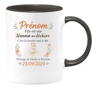 quotedazur - Mug Personnalisé Humour Prénom, Témoin Exceptionnelle Selon La Mariée Mariage Élodie Maxime 23/09/2024 Idée Cadeau Noël Originale Tasse - Noir/Céramique
