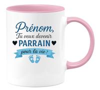quotedazur - Mug Personnalisé Humour Prénom, Veux- Tu Devenir Mon Parrain Pour La Vie Cadeau Noël Unique Tasse Idée Originale Et - Rose/Céramique