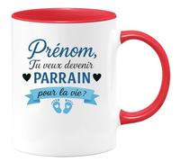 quotedazur - Mug Personnalisé Humour Prénom, Veux- Tu Devenir Mon Parrain Pour La Vie Cadeau Noël Unique Tasse Idée Originale Et - Rouge/Céramique