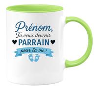 quotedazur - Mug Personnalisé Humour Prénom, Veux- Tu Devenir Mon Parrain Pour La Vie Cadeau Noël Unique Tasse Idée Originale Et - Vert/Céramique