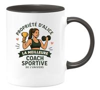 quotedazur - Mug Personnalisé Humour Propriété De Alice, Coach Sportive La Meilleure L'Univers Cadeau Original Parfait Tasse Pour Exceptionnelle - Noir/Céramique