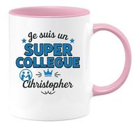 quotedazur - Mug Personnalisé Humour Super Collègue Christopher Et Original Cadeau Parfait Pour Tasse Originale - Rose/Céramique