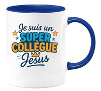 quotedazur - Mug Personnalisé Humour Super Collègue Jésus Unique Pour Un Exceptionnel Idéal Cadeau Tasse Parfaite Originalité Bureau Noël - Bleu/Céramique
