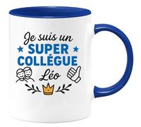 quotedazur - Mug Personnalisé Humour Super Collègue Léo Design Unique Pour Montrer Fierté Au Travail Idéal Cadeau Original Tasse Parfaite Masculin Et Drôle - Bleu/Céramique