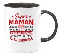 quotedazur - Mug Personnalisé Humour Super Maman, À Chaque Usage De Ce Souviens- Toi Combien Je T’Aime. Tu Es Formidable. Cadeau Original Idéal Pour Tasse Pleine D'Amour - Noir/Céramique