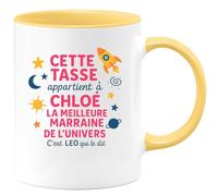 quotedazur - Mug Personnalisé Humour Tasse Pour Chloé, La Meilleure Marraine Selon Léo Cadeau Original Parfait Unique - Jaune/Céramique