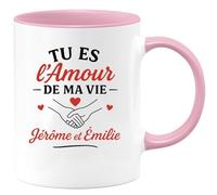 quotedazur - Mug Personnalisé Humour Tu Es L'Amour De Ma Vie, Jérôme Émilie, Un Couple Inséparable Cadeau Original Et Tasse Unique Pour Amoureux - Rose/Céramique