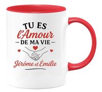 quotedazur - Mug Personnalisé Humour Tu Es L'Amour De Ma Vie, Jérôme Émilie, Un Couple Inséparable Cadeau Original Et Tasse Unique Pour Amoureux - Rouge/Céramique