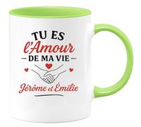 quotedazur - Mug Personnalisé Humour Tu Es L'Amour De Ma Vie, Jérôme Émilie, Un Couple Inséparable Cadeau Original Et Tasse Unique Pour Amoureux - Vert/Céramique