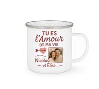 quotedazur - Mug Personnalisé Humour Tu Es L'Amour De Ma Vie Nicolas Élise, Cadeau Original Romantique Idée Avec Tasse Pour Amoureux Unique - Blanc/Émaillé