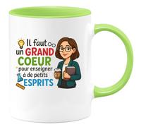 quotedazur - Mug Personnalisé Humour Un Grand Cœur Pour Enseigner À De Petits Esprits Avec Passion Cadeau Original Idéal Noël Tasse Professeur Passionné Amour Éducation Unique - Vert/Céramique