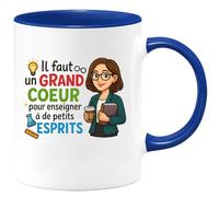 quotedazur - Mug Personnalisé Humour Un Grand Cœur Pour Enseigner À De Petits Esprits Avec Passion Cadeau Original Idéal Tasse Professeur Passionné Amour Éducation Unique - Bleu/Céramique