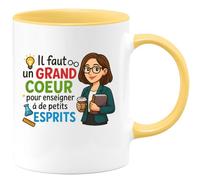 quotedazur - Mug Personnalisé Humour Un Grand Cœur Pour Enseigner À De Petits Esprits Avec Passion Cadeau Original Idéal Noël Tasse Professeur Passionné Amour Éducation Unique - Jaune/Céramique