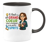 quotedazur - Mug Personnalisé Humour Un Grand Cœur Pour Enseigner À De Petits Esprits Avec Passion Cadeau Original Idéal Noël Tasse Professeur Passionné Amour Éducation Unique - Noir/Céramique