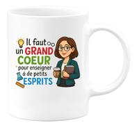 quotedazur - Mug Personnalisé Humour Un Grand Cœur Pour Enseigner À De Petits Esprits Avec Passion Cadeau Original Idéal Noël Tasse Professeur Passionné Amour Éducation Unique - Blanc/Céramique