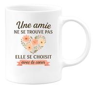quotedazur - Mug Personnalisé Humour Une Amie Ne Se Trouve Pas, Elle Choisit Avec Le Cœur. Cadeau Parfait Pour Noël Tasse Originale Et Sentimentale - Blanc/Céramique