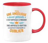 quotedazur - Mug Personnalisé Humour Une Angélique Géniale, Difficile À Trouver, Quitter Et Impossible Oublier Cadeau Original Idéal Tasse Unique Pour Noël Femme Exceptionnelle - Rouge/Céramique
