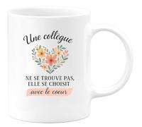 quotedazur - Mug Personnalisé Humour Une Collègue Se Choisit Avec Le Cœur, Cadeau Original Sincère Et Authentique Idéal Pour Noël Amie, Tasse Unique Remplie De Tendresse - Blanc/Céramique