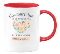 quotedazur - Mug Personnalisé Humour Une Marraine Ne Se Trouve Pas, Elle Choisit Avec Le Cœur, Cadeau Unique Idée Originale Tasse Pour Noël Un Lien Et Sincère - Rouge/Céramique