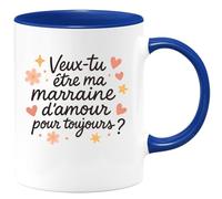 quotedazur - Mug Personnalisé Humour Veux- Tu Être Ma Marraine D'Amour Pour Toujours, Un Vrai Lien Cadeau Noël Parfait Tasse Originale Pleine - Bleu/Céramique