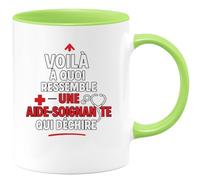 quotedazur - Mug Personnalisé Humour Voila À Quoi Ressemble Une Aide- Soignante Qui Déchire Exclusif Cadeau Femme Original Parfait Tasse Unique Pour Noël Exceptionnelle - Vert/Céramique