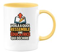 quotedazur - Mug Personnalisé Humour Voilà À Quoi Ressemble Une Éducatrice Qui Déchire Cadeau Femme Original Parfait Tasse Unique Pour Noël Exceptionnelle - Jaune/Céramique