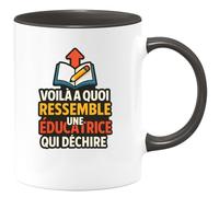 quotedazur - Mug Personnalisé Humour Voilà À Quoi Ressemble Une Éducatrice Qui Déchire Cadeau Femme Original Parfait Tasse Unique Pour Noël Exceptionnelle - Noir/Céramique