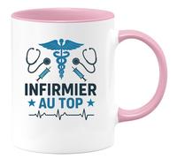 quotedazur - Mug Personnalisé Infirmier Au Top Cadeau Homme Pour Noël Professionnels De Santé En Service Tasse Infimier - Rose/Céramique
