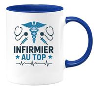 quotedazur - Mug Personnalisé Infirmier Au Top Cadeau Pour Noël Professionnels De Santé En Service Tasse Infimier - Bleu/Céramique