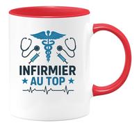 quotedazur - Mug Personnalisé Infirmier Au Top Cadeau Pour Noël Professionnels De Santé En Service Tasse Infimier - Rouge/Céramique