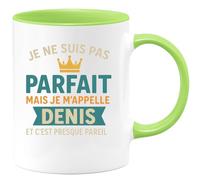 quotedazur - Mug Personnalisé Je Ne Suis Pas Parfait Mais M'Appelle Denis, Cadeau Homme Presque Tasse Pour Noël - Vert/Céramique