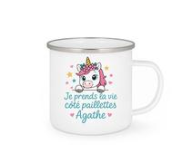 quotedazur - Mug Personnalisé Je Prends La Vie Côté Paillettes Agathe, Tasse Et Féminine Cadeau Noël Femme Positive Tendance - Blanc/Émaillé