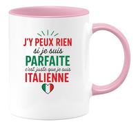 quotedazur - Mug Personnalisé J'Y Peux Rien, Si Je Suis Parfaite, C'Est Juste Que Italienne Cadeau Pour Noël Femme Belle Tasse - Rose/Céramique