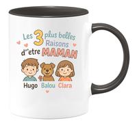 quotedazur - Mug Personnalisé Les 3 Plus Belles Raisons D'Être Maman Avec Hugo, Balu Et Clara Cadeau Tasse Pour Au Prénom Noël Future Anniversaire - Noir/Céramique