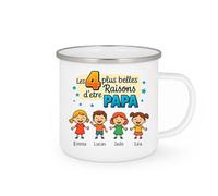 quotedazur - Mug Personnalisé Les 4 Plus Belles Raisons D'Être Papa Avec Emma, Lucas, Jade Et Léa Cadeau Tasse Pour Noël - Blanc/Émaillé Futur Anniversaire Fête Des Pères