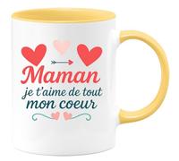 quotedazur - Mug Personnalisé Maman Je T'Aime De Tout Mon Cœur Paroles D'Amour Délicates Cadeau Avec Tasse Pour Noël Tendre Future Anniversaire Fête Des Mères - Jaune/Céramique