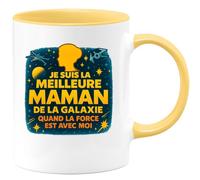 quotedazur - Mug Personnalisé Meilleure Maman De La Galaxie, Quand Force Est Avec Moi Cadeau Pour Noël Tasse Et Future Anniversaire Fête Des Mères - Jaune/Céramique