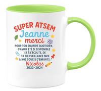 quotedazur - Mug Personnalisé Merci Jeanne, Super Atsem Pour Ta Bienveillance Et Ton Écoute Précieuse En 2023-2024 Cadeau Noël Tasse Bienveillante Souriante - Vert/Céramique